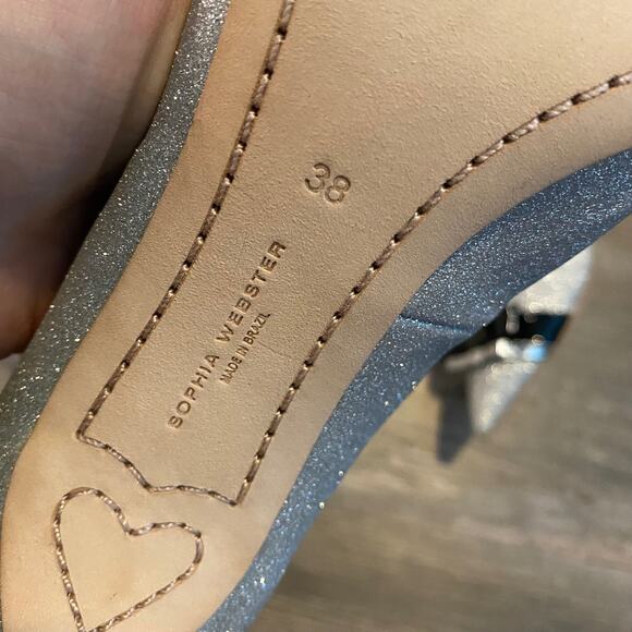 Sophia Webster Andie Bow Mid Heel Stretch Leather Glitter Fabric Ankle Booties - Picture 15 of 16